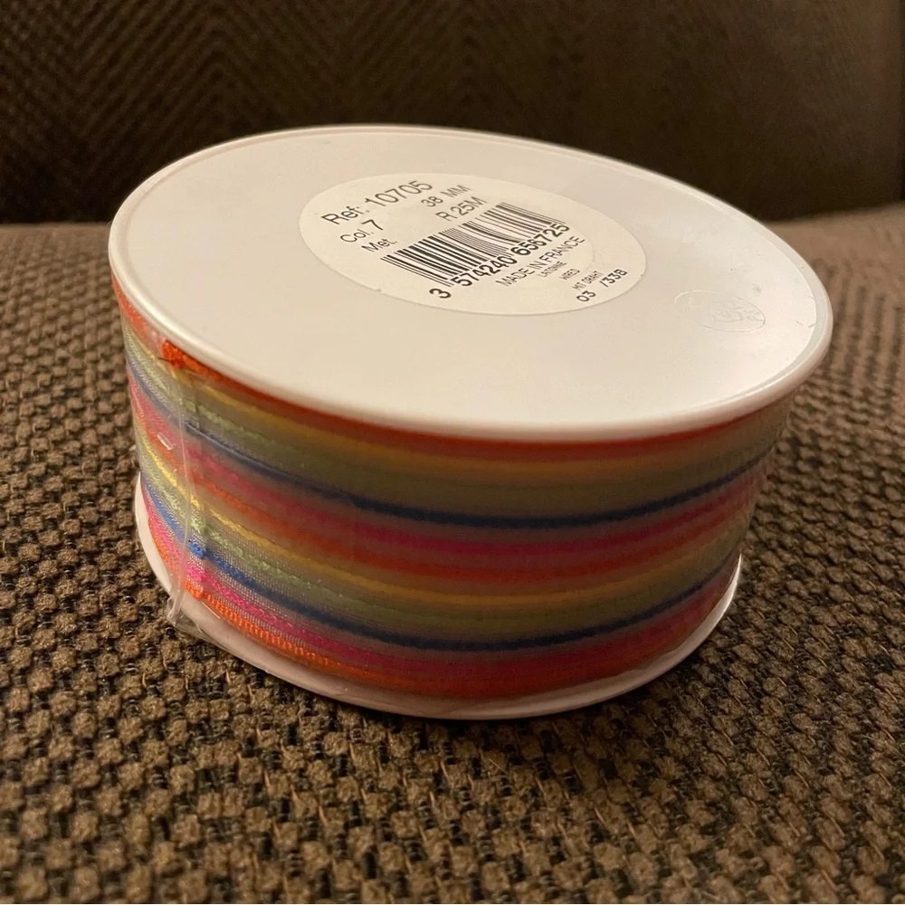 Rainbow Striped Wired Party Ribbon 25m